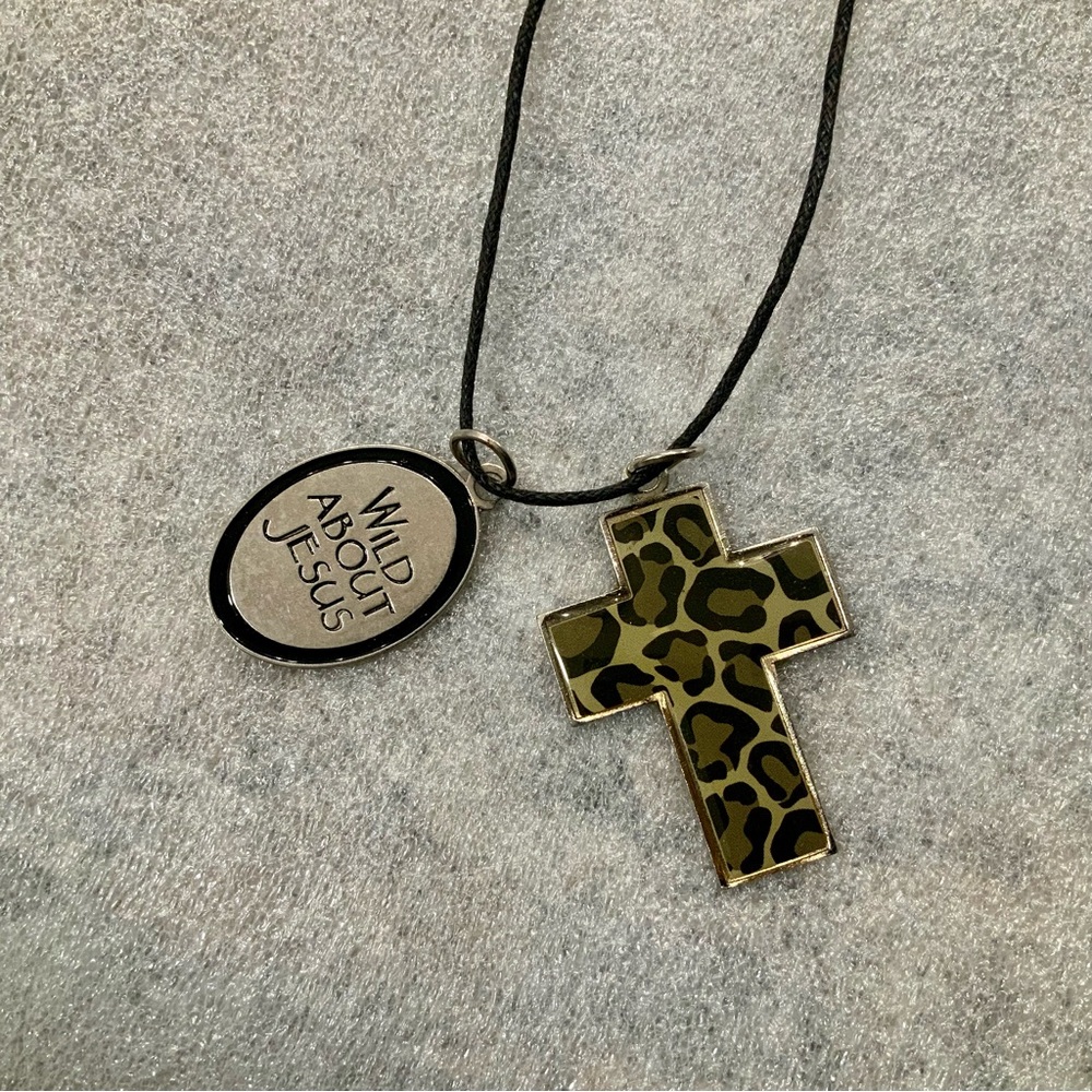 WILD ABOUT JESUS NECKLACE Leopard Print Cross